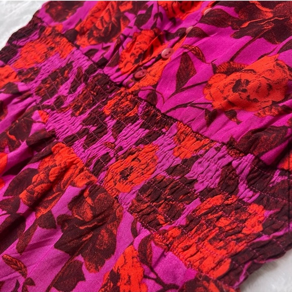 Abel the Label Floral Flutter Sleeve Fucshia Pink Red High Low Maxi Dress Medium - Picture 7 of 15